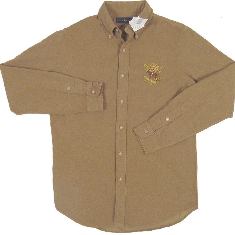New $198 Polo Ralph Lauren Corduroy Shirt! M Tan With Bleecker Equestrian Crest